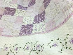New! Cottage Chic Lilac Lavender Purple Green Shabby Lace Ruffle Quilt Set
