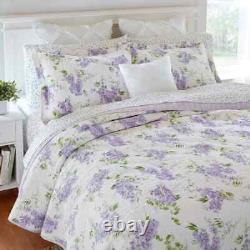 New! Country Cottage Purple Lilac Lavender Leaf Green Shabby Chic Quilt Set