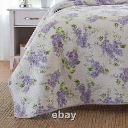 New! Country Cottage Purple Lilac Lavender Leaf Green Shabby Chic Quilt Set