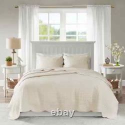 New! Cozy Charming Cottage Ivory White Scallop Shabby Soft Country Quilt Set