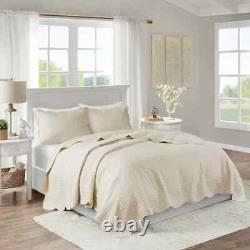 New! Cozy Charming Cottage Ivory White Scallop Shabby Soft Country Quilt Set