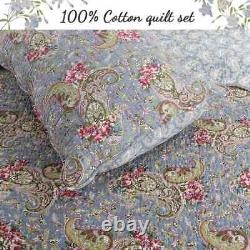 New! Cozy Chic Cottage Shabby Blue White Green Red Pink Rose Leaf Quilt Set