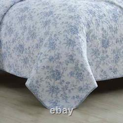 New! Cozy Chic Country French Shabby Light Blue Grey White Leaf Soft Quilt Set