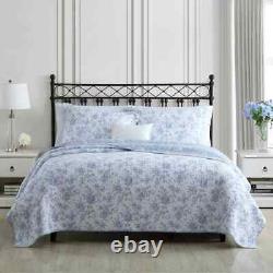 New! Cozy Chic Country French Shabby Light Blue Grey White Leaf Soft Quilt Set