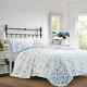 New Cozy Chic Shabby Country French Blue White Floral Cottage Leaf Quilt Set