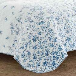 New! Cozy Chic Shabby Country French Blue White Floral Cottage Leaf Quilt Set