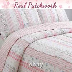 New! Cozy Chic Shabby Romantic Pink White Lavender Lace Blue Ruffle Quilt Set