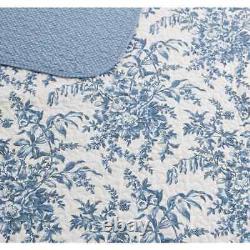 New! Cozy Cottage Chic Shabby French Country Blue White Rose Leaf Quilt Set