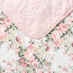 New Cozy Cottage Chic Shabby Whtie Peach Pink Green Rose Leaf Soft Quilt Set
