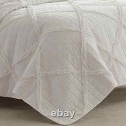 New! Cozy Cottage French Country White Modern Chic Lace Ruffle Soft Quilt Set