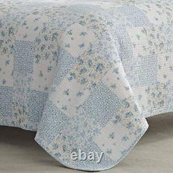 New! Cozy Cottage Shabby Chic Patchwork Blue Green White Rose Floral Quilt Set