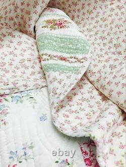 New Cozy Cottage Shabby Pink Purple Green Red Rose Lilac Blue Ruffle Quilt Set