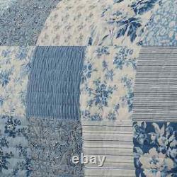 New! Cozy Cotton Cottage Chic French Shabby Light Blue White Leaf Quilt Set