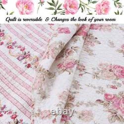 New! Cozy Country Chic Pink Purple Red Rose Green Leaf Shabby Cottage Quilt Set