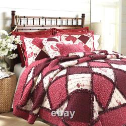 New! Cozy Country Chic Shabby Pink Red Burgundy Purple Maroon Ruffle Quilt Set