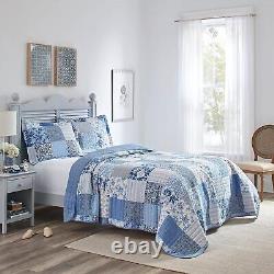 New! Cozy Country Romantic Chic French Shabby Light Blue White Leaf Quilt Set