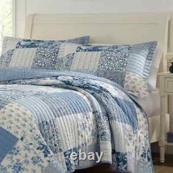 New! Cozy Country Romantic Chic French Shabby Light Blue White Leaf Quilt Set