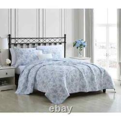 New! Cozy Elegant Chic French Shabby Rose Light Blue Grey White Leaf Quilt Set