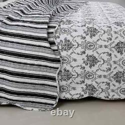 New! Cozy Elegant Shabby Chic Country Black Grey French White Leaf Quilt Set