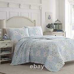 New! Cozy French Cottage Shabby Chic Patchwork Blue Green Rose Leaf Quilt Set