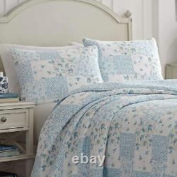 New! Cozy French Cottage Shabby Chic Patchwork Blue Green Rose Leaf Quilt Set
