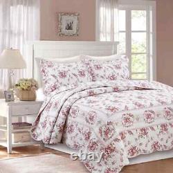 New! Cozy Shabby Chic Country Pink Green Leaf Victorian Red Rose Quilt Set