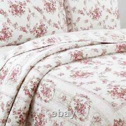 New! Cozy Shabby Chic Country Pink Green Leaf Victorian Red Rose Quilt Set