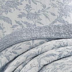 New! Cozy Shabby Chic French Cottage Light Blue Grey White Leaf Soft Quilt Set