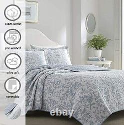 New! Cozy Shabby Chic French Country Light Blue Grey White Leaf Soft Quilt Set