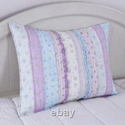 New! Cozy Shabby Chic Pink Purple Lavender Lilac Blue Lace Ruffle Quilt Set