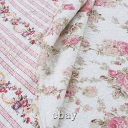 New! Cozy Shabby Chic Romantic Pink Red Ivory White Rose Soft Country Quilt Set