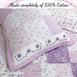 New! Cozy Shabby Chic Romantic Purple Lilac Lavender Pink Green Leaf Quilt Set