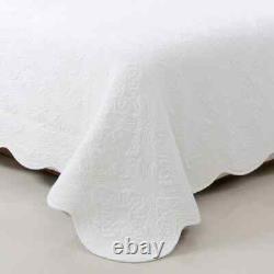 New! Cozy Shabby Chic Romantic Soft Cotton White Scalloped Soft Quilt Set