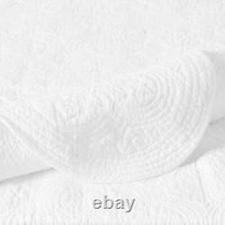New! Cozy Shabby Chic Romantic Soft Cotton White Scalloped Soft Quilt Set
