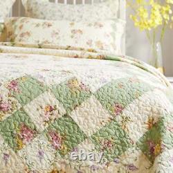 New! Cozy Shabby Chic Sage Green Purple Lilac Red Pink Rose Country Quilt Set