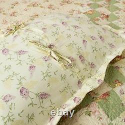 New! Cozy Shabby Chic Sage Green Purple Lilac Red Pink Rose Country Quilt Set