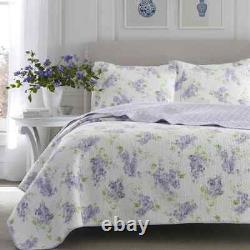 New! Cozy Shabby Chic White Purple Lilac Lavender Leaf Green Romantic Quilt Set