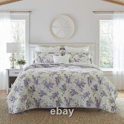 New! Cozy Shabby Chic White Purple Lilac Lavender Leaf Green Romantic Quilt Set