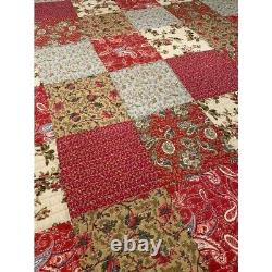 New! Cozy Shabby Cottage Pink Brown Red Blue Ivory Leaf Rose Chic Quilt Set