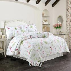 New! Cozy Shabby Country Pink Green Leaf Purple Lilac Lavender Rose Quilt Set