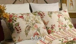 New! Cozy Shabby Tropical Ivory Palm Leaf Red Lilac Pink Rose Green Quilt Set