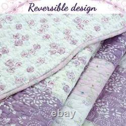 New Cozy Shabby White Lilac Lavender Chic Green Patchwork Cottage Quilt Set