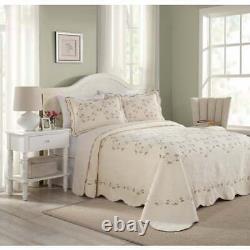 New! Cozy Xxx-l Ivory White Green Leaf Pink Romantic Rose Vine Bedspread Quilt