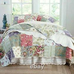 New! Patchwork Chic Cottage Pink Rose Red Yellow Green Blue Shabby Quilt Set