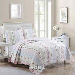 New! Real Patchwork Cottage Pink Blue Red Purple Green Shabby Chic Quilt Set