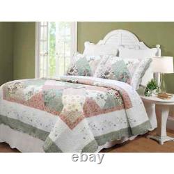 New! Shabby Chic Cottage Soft Pink Red Green Lavender Romantic Lilac Quilt Set