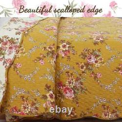New! Shabby Chic French Country Pink Red Green Leaf Brown Yellow Rose Quilt Set