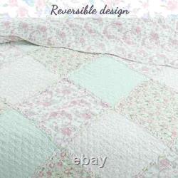 New! Shabby Chic Soft Pink Purple Green Lace Lavender Lilac Ruffle Quilt Set