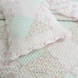 New! Shabby Chic Soft Pink Purple Green Lace Lavender Lilac Ruffle Quilt Set