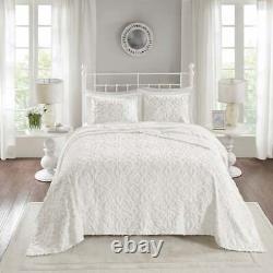 New! XXXL Ultra Soft Plush Ivory White Chenille Vintage Bedspread Quilt Set